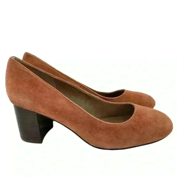 Adrienne Vittadini womens heels size 7.5 burnt orange suede round toe career - Picture 1 of 12